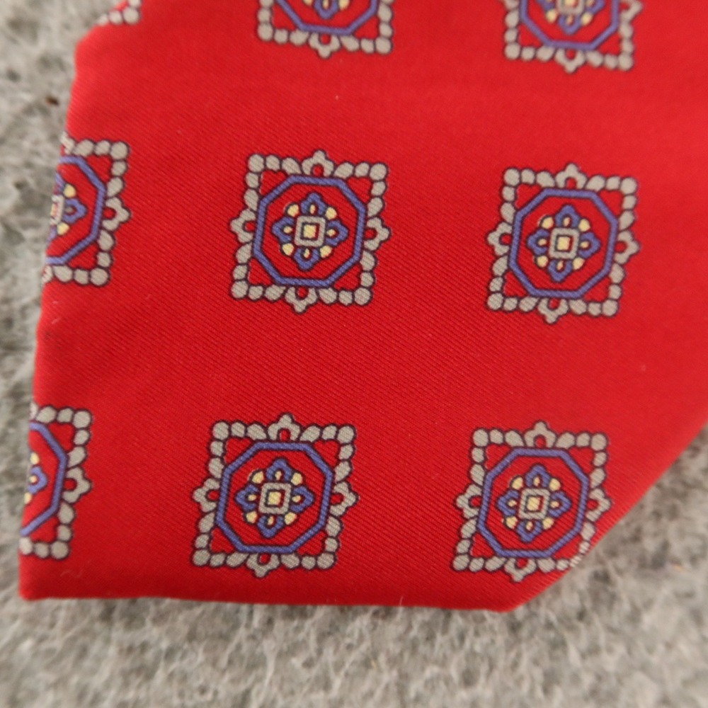 Adams‎ Row Tie Red Blue Geometric 100% Silk 3"